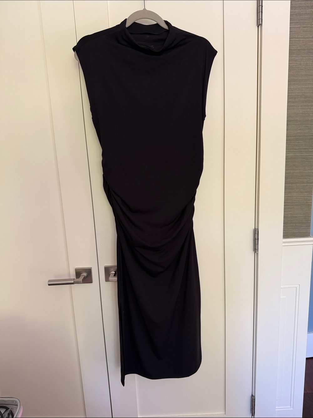 ICONE Sleeveless Black Ruched Midi Dress